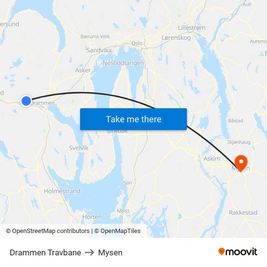 Drammen Travbane to Mysen map