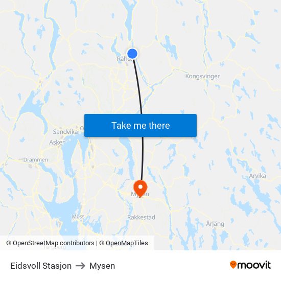 Eidsvoll Stasjon to Mysen map