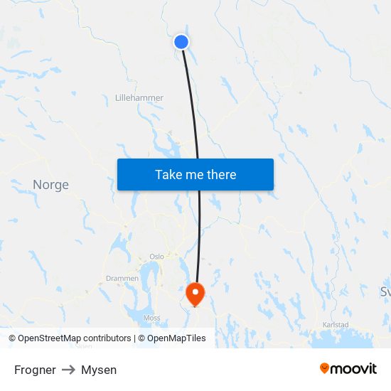 Frogner to Mysen map