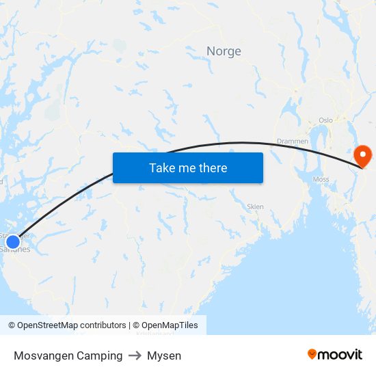 Mosvangen Camping to Mysen map