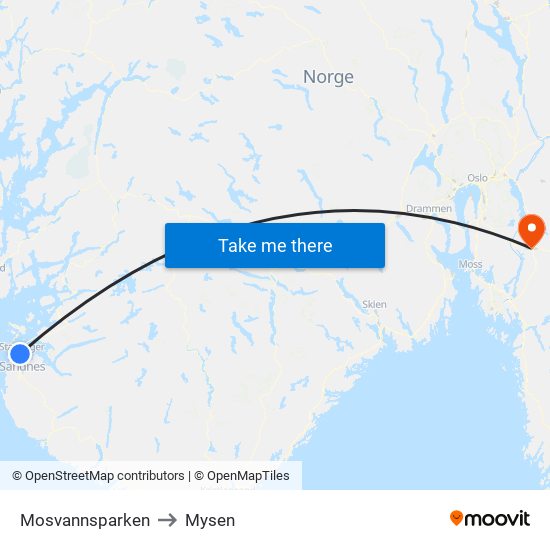 Mosvannsparken to Mysen map