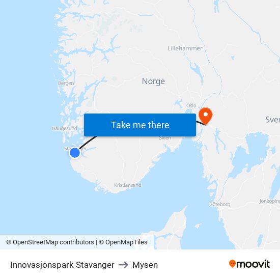 Innovasjonspark Stavanger to Mysen map