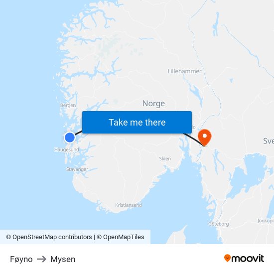 Føyno to Mysen map