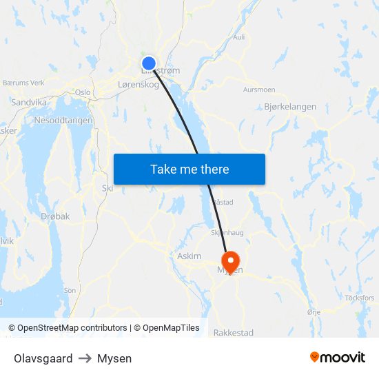 Olavsgaard to Mysen map