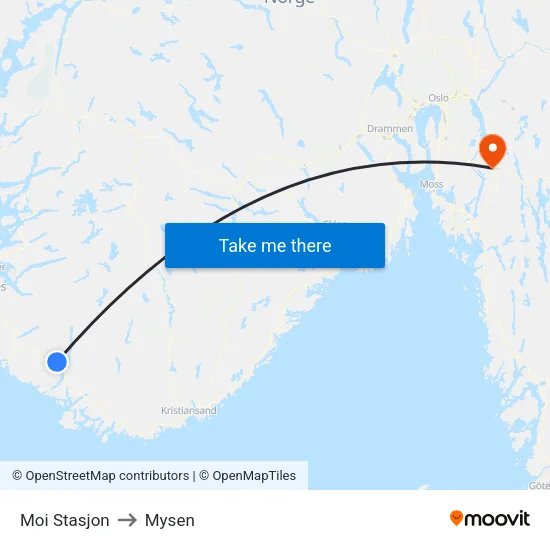 Moi Stasjon to Mysen map