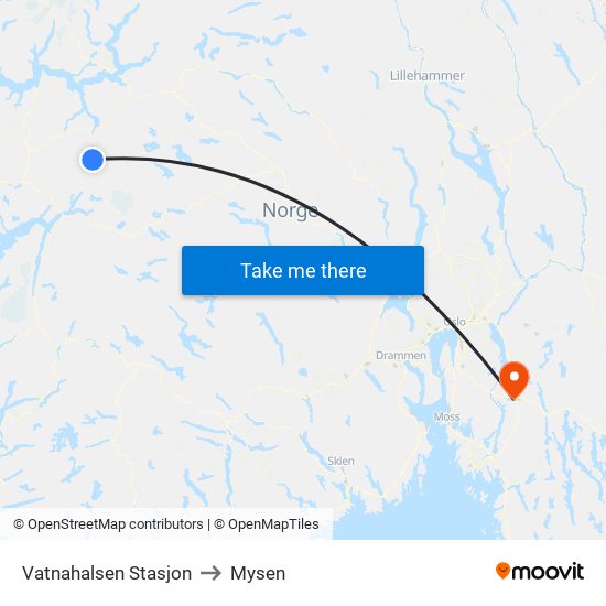 Vatnahalsen Stasjon to Mysen map