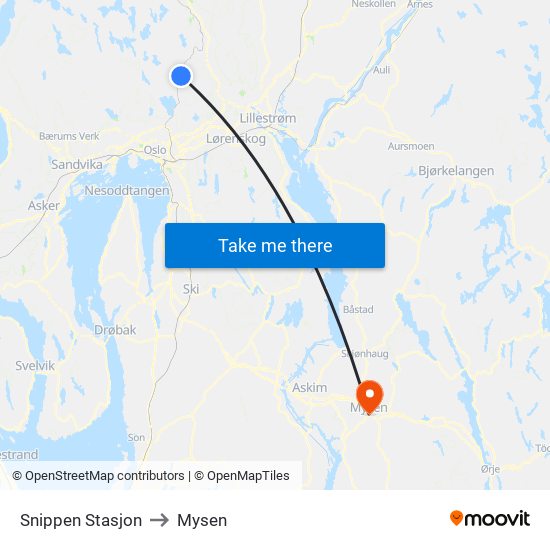 Snippen Stasjon to Mysen map