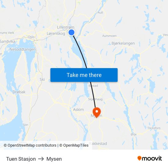 Tuen Stasjon to Mysen map