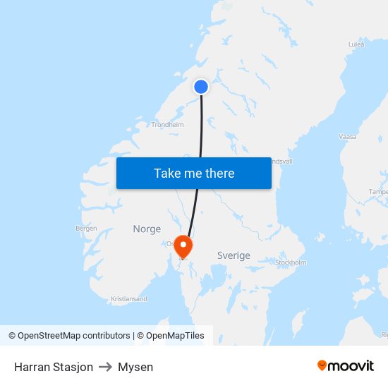 Harran Stasjon to Mysen map