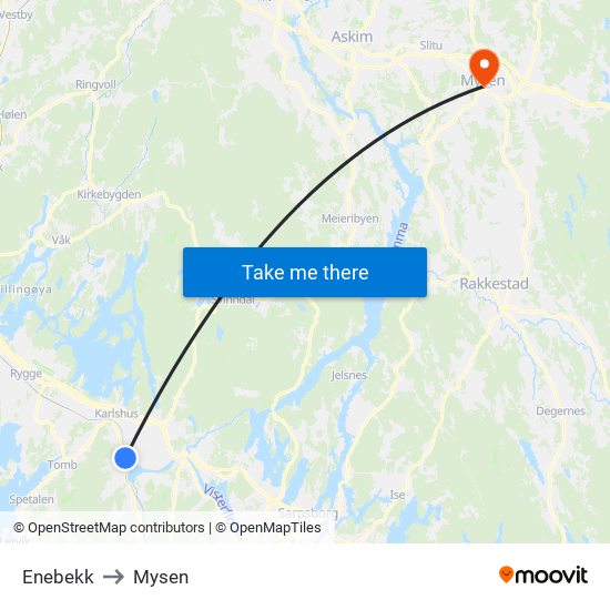 Enebekk to Mysen map