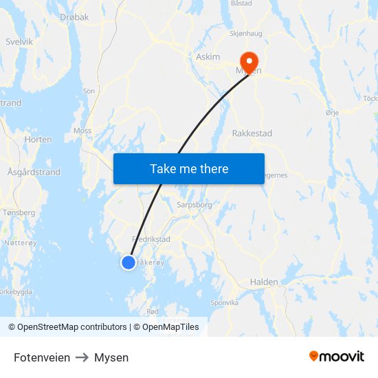 Fotenveien to Mysen map