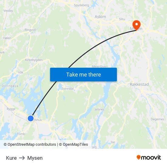 Kure to Mysen map