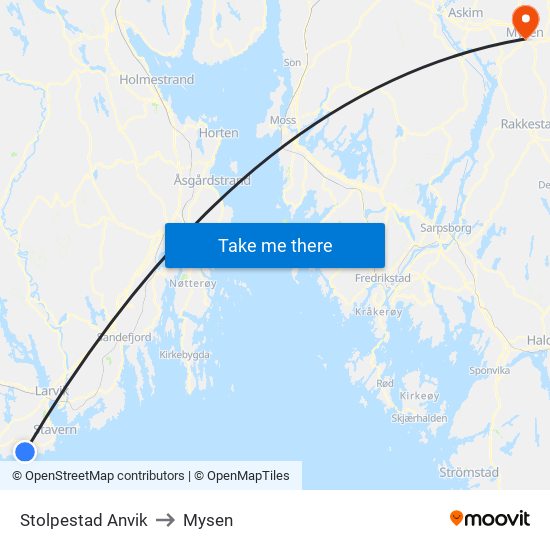 Stolpestad Anvik to Mysen map