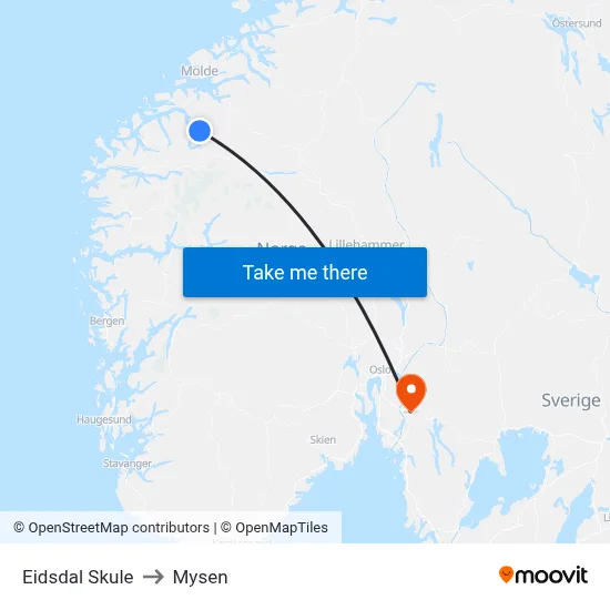 Eidsdal Skule to Mysen map