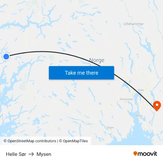 Helle Sør to Mysen map