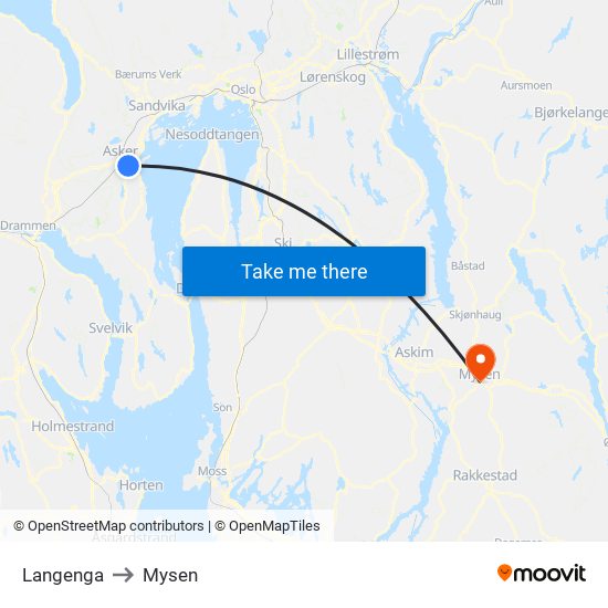 Langenga to Mysen map