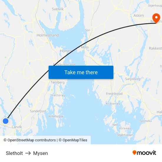 Sletholt to Mysen map