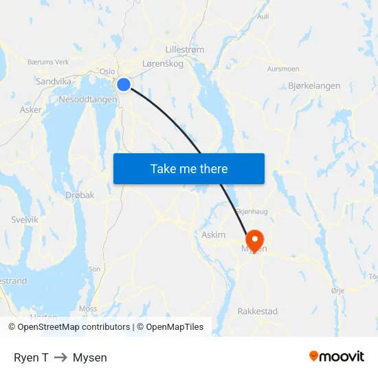 Ryen T to Mysen map