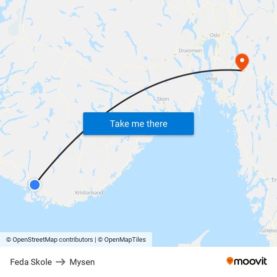 Feda Skole to Mysen map