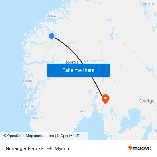 Geiranger Ferjekai to Mysen map