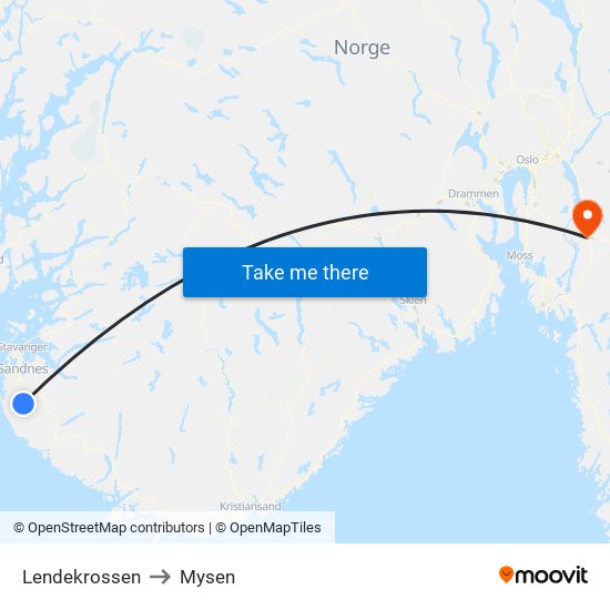 Lendekrossen to Mysen map