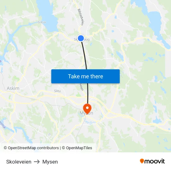 Skoleveien to Mysen map