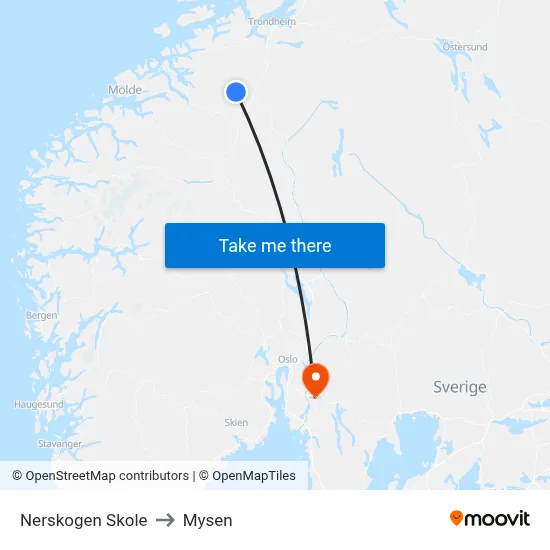 Nerskogen Skole to Mysen map