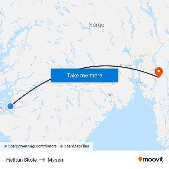 Fjelltun Skole to Mysen map