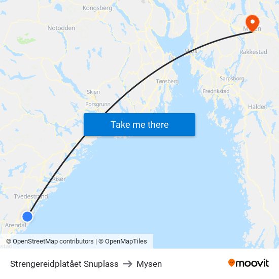 Strengereidplatået Snuplass to Mysen map