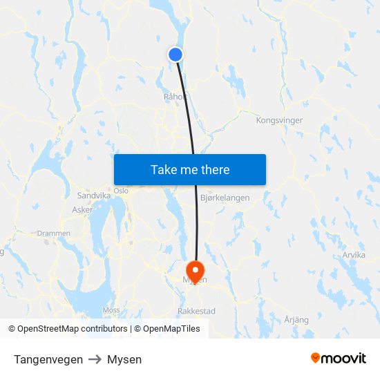 Tangenvegen to Mysen map