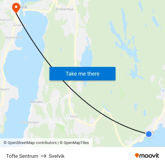 Tofte Sentrum to Svelvik map