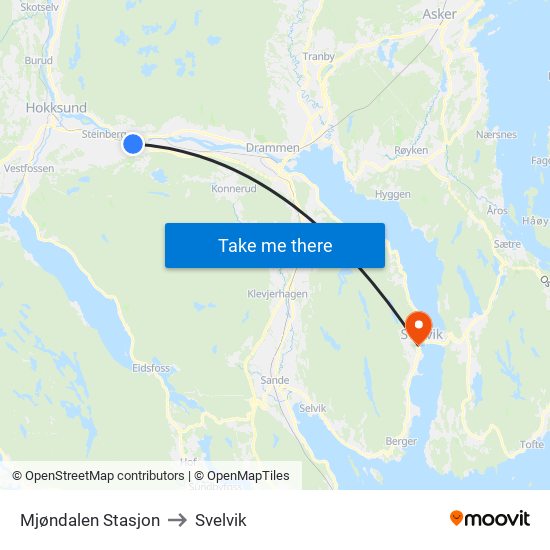 Mjøndalen Stasjon to Svelvik map