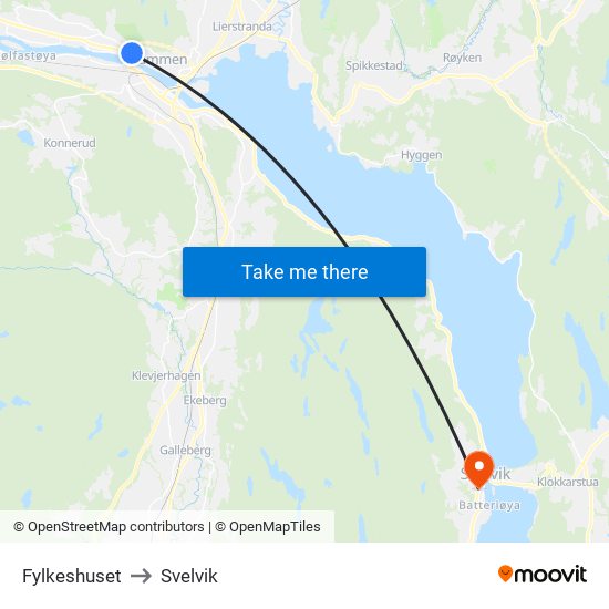 Fylkeshuset to Svelvik map