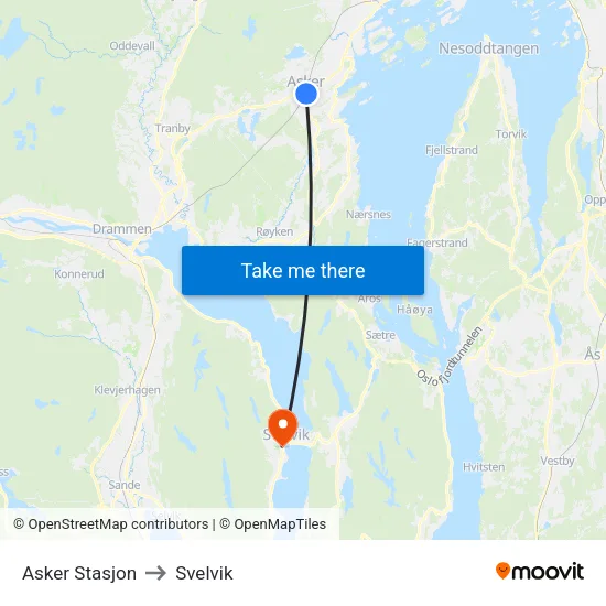 Asker Stasjon to Svelvik map