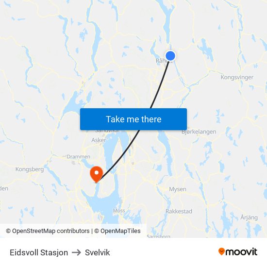 Eidsvoll Stasjon to Svelvik map