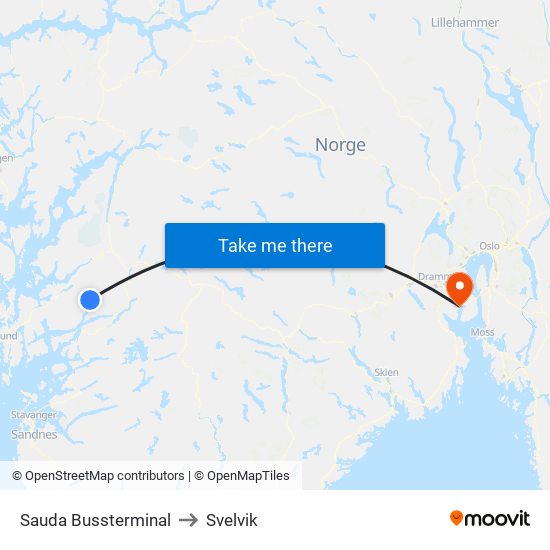 Sauda Bussterminal to Svelvik map