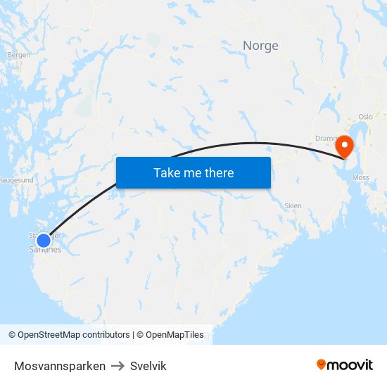 Mosvannsparken to Svelvik map