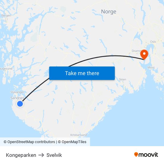 Kongeparken to Svelvik map