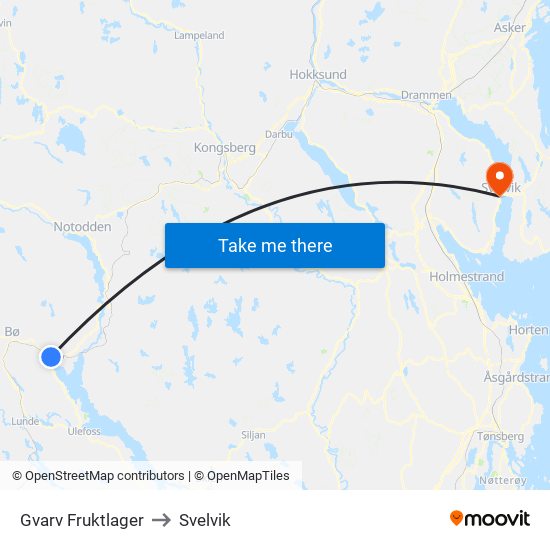 Gvarv Fruktlager to Svelvik map