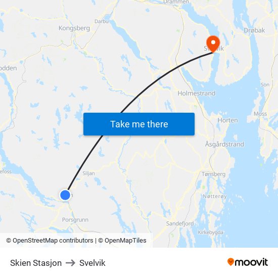 Skien Stasjon to Svelvik map