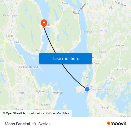 Moss Ferjekai to Svelvik map