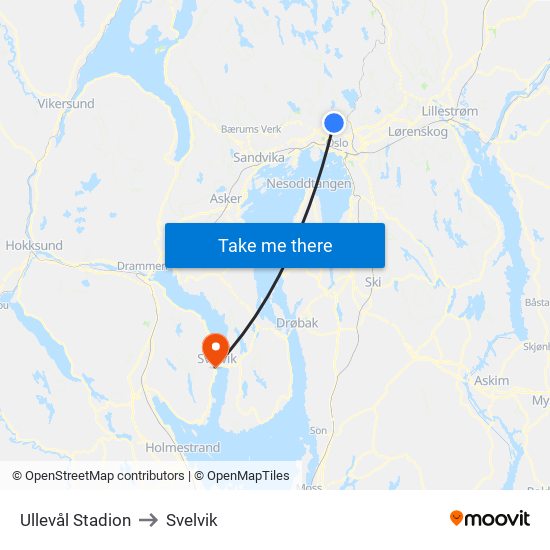 Ullevål Stadion to Svelvik map