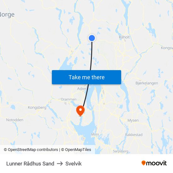 Lunner Rådhus Sand to Svelvik map
