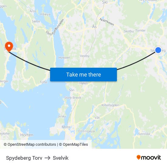 Spydeberg Torv to Svelvik map