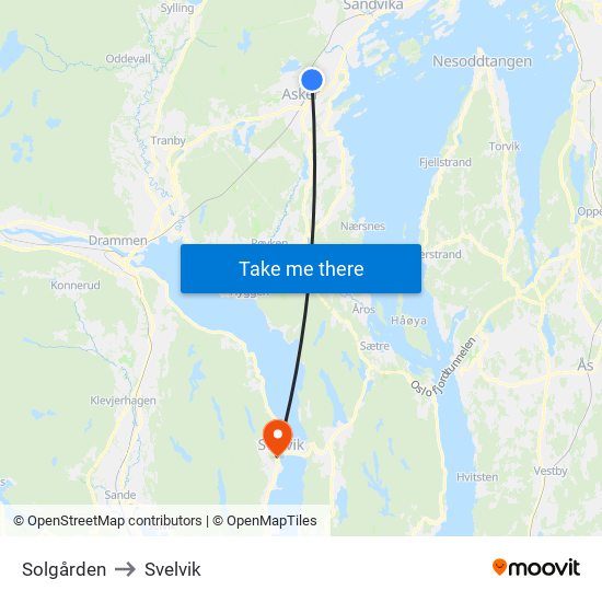 Solgården to Svelvik map