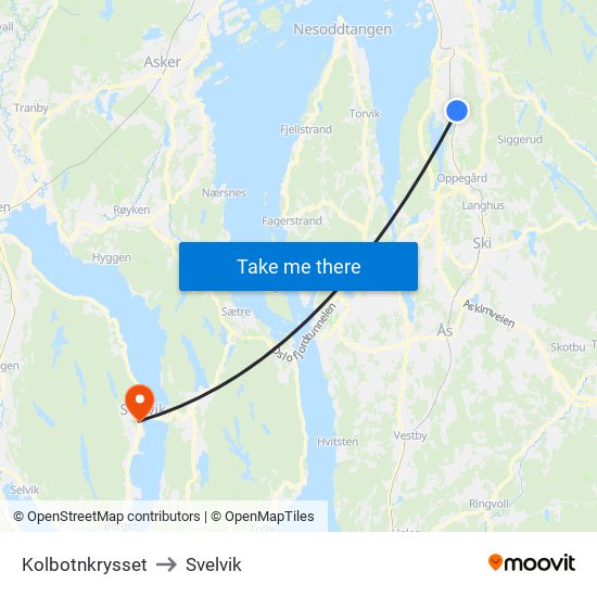 Kolbotnkrysset to Svelvik map