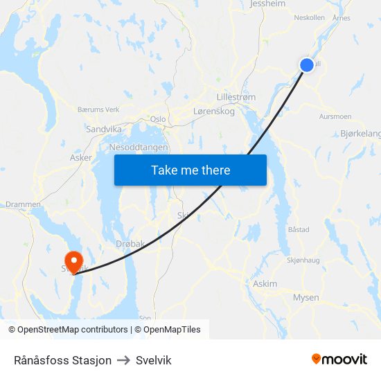 Rånåsfoss Stasjon to Svelvik map