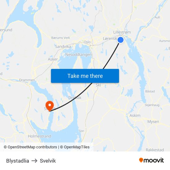 Blystadlia to Svelvik map