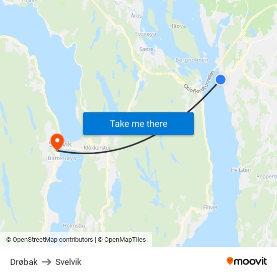 Drøbak to Svelvik map