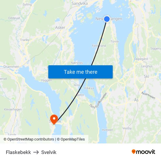 Flaskebekk to Svelvik map